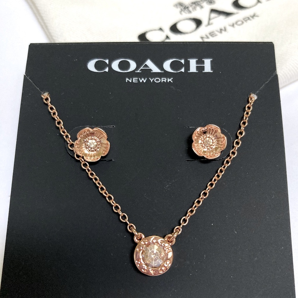Coach Rose Gold Jewelry Set | Necklace Earrings Set